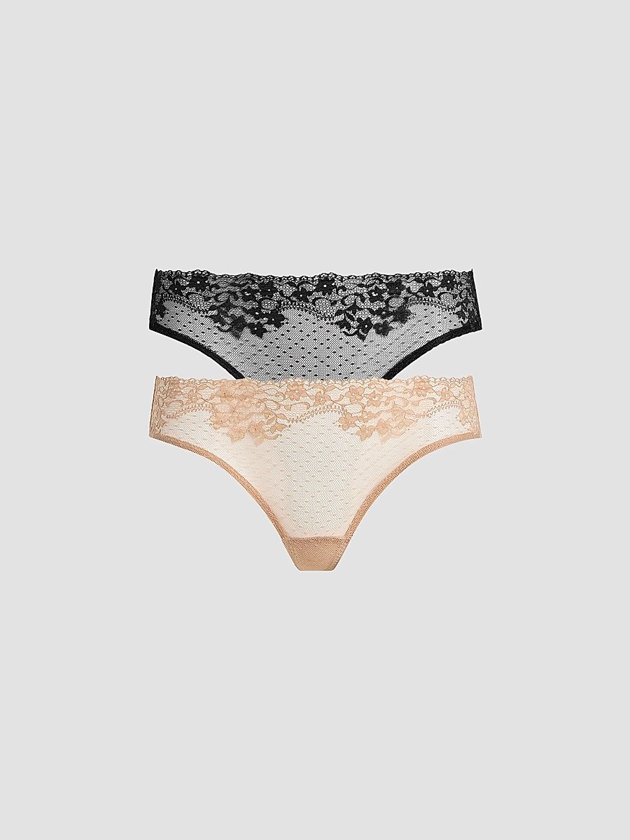 Women's 2-Pack Lace-Trim Thong Set - Size Large
