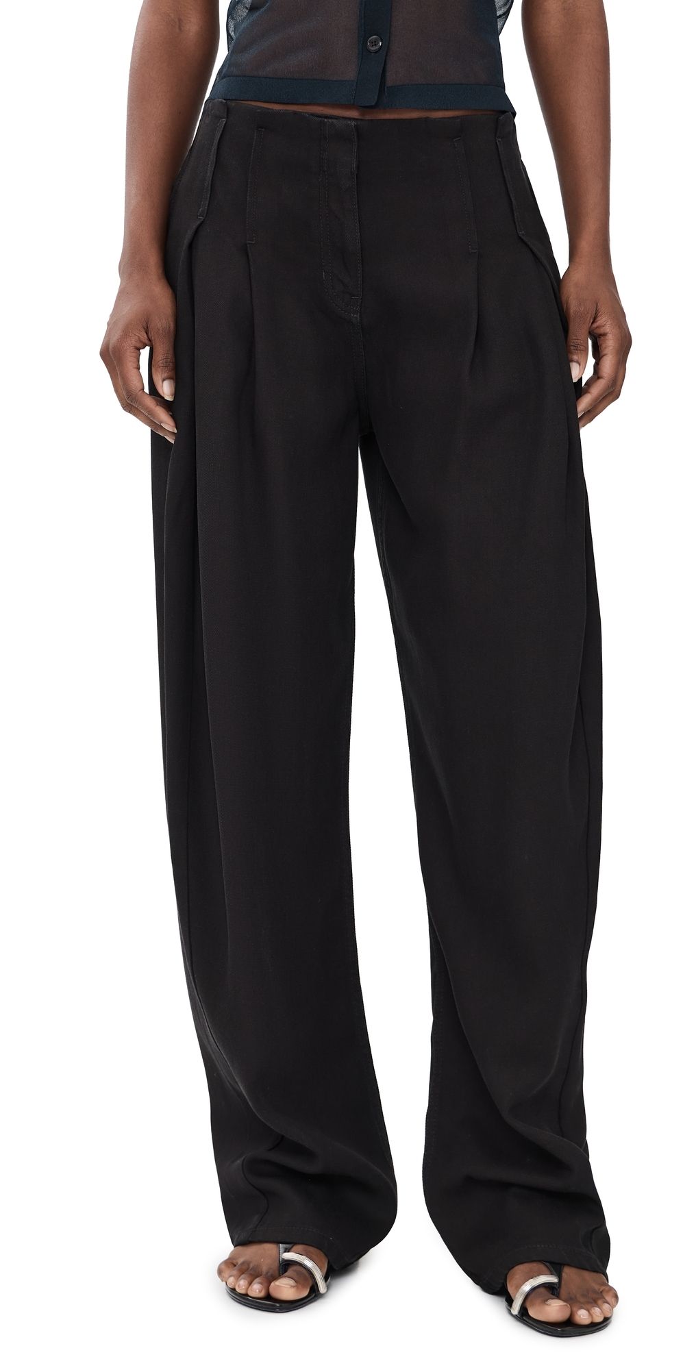 IRO Flowy Pleated Trousers Rinsed Black 40