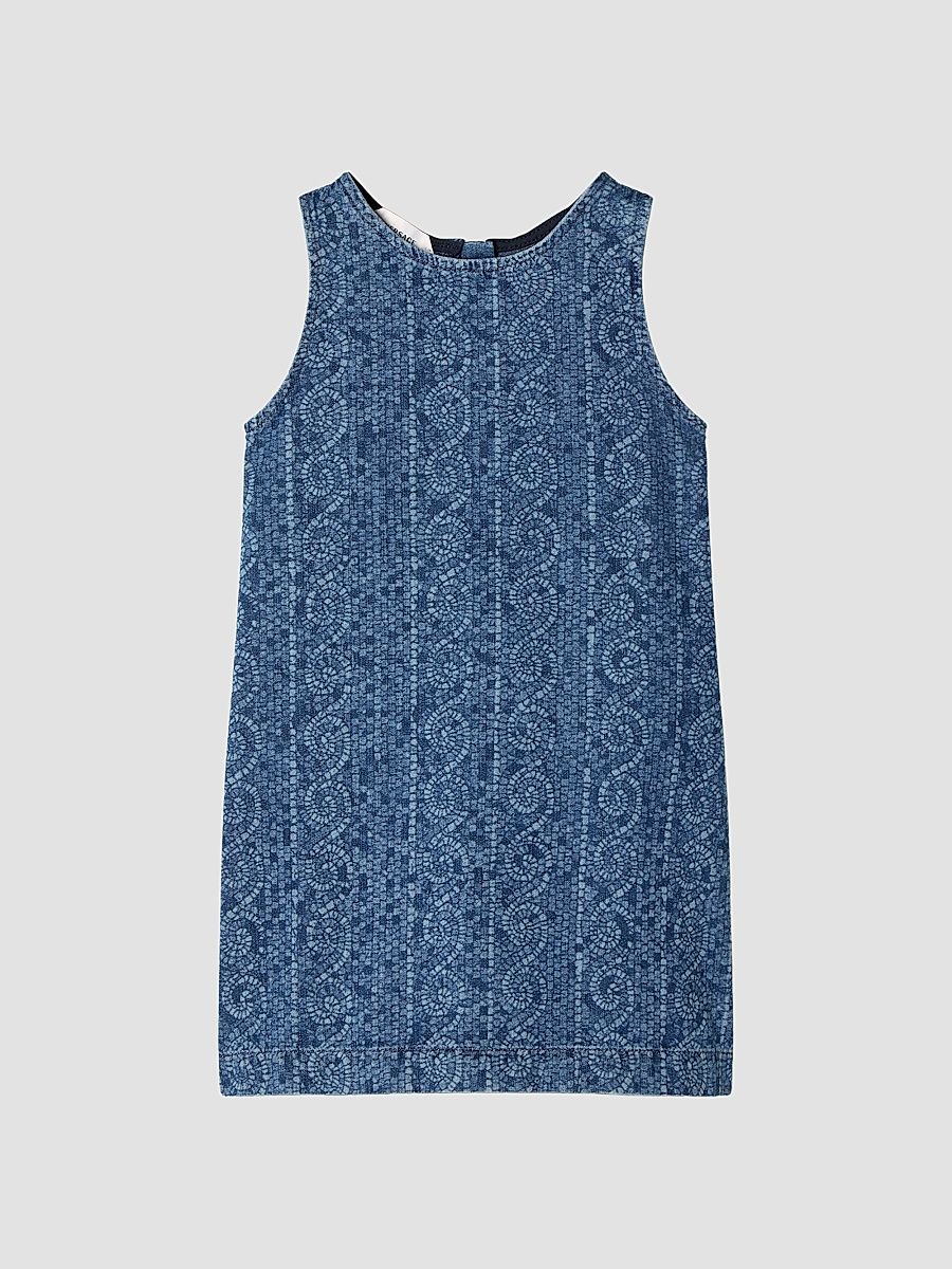 Little Girl's & Girl's Cotton Greca Mosaic Denim Dress - Medium Blue - Size 8