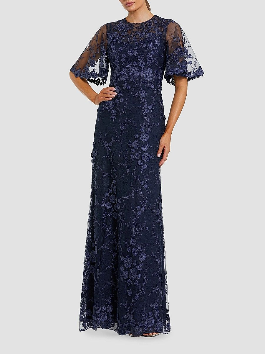 Mac Duggal Women's Embellished Lace Flutter-Sleeve Gown - Midnight - Size 16