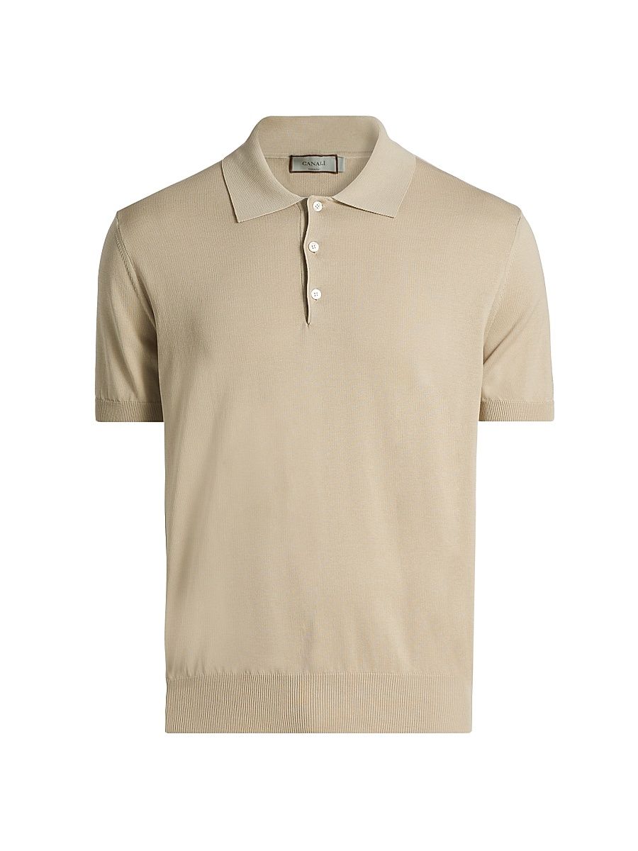 Men's Cotton Knit Polo Shirt - Tan - Size 46