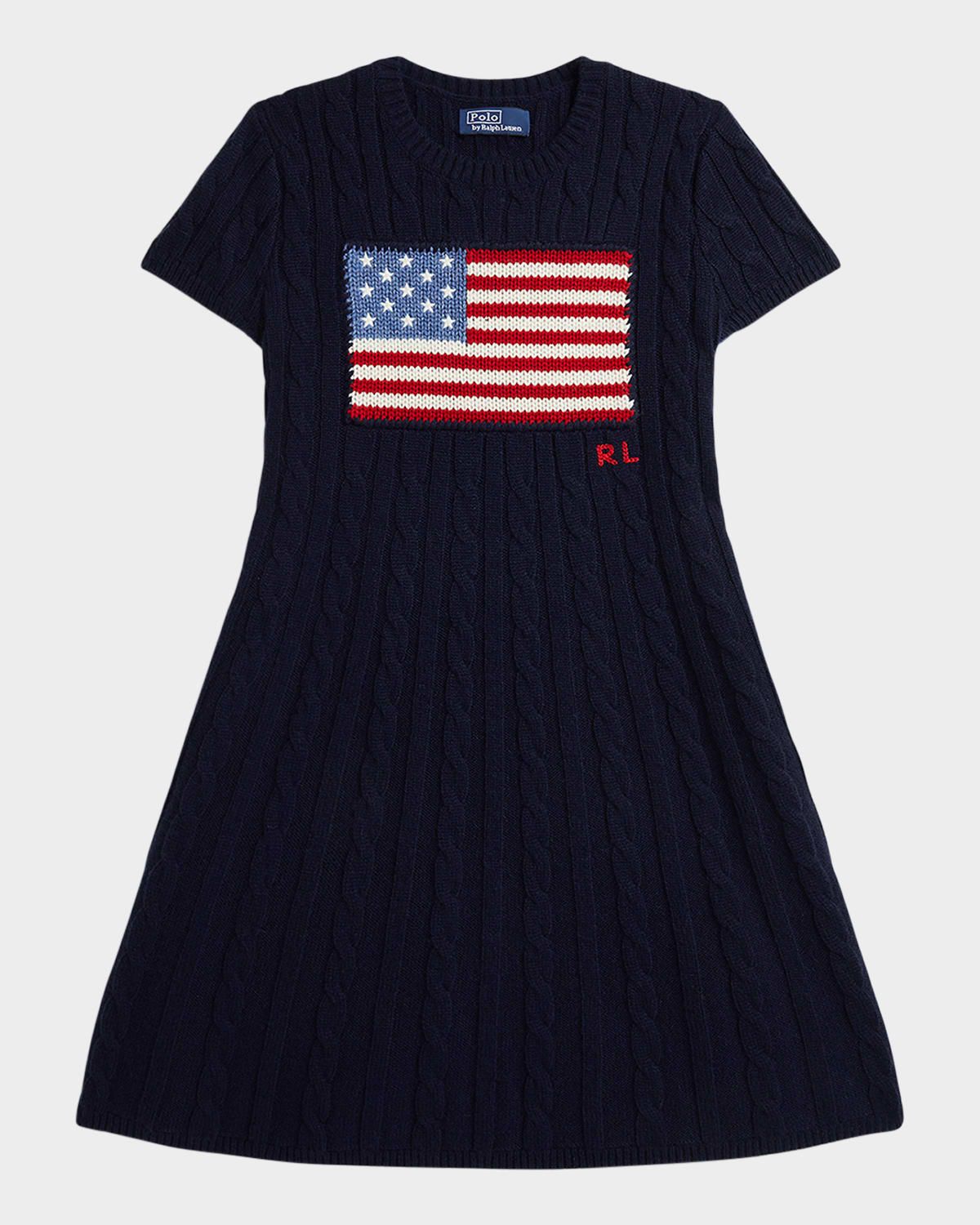 Girl & apos;s American Flag Cashmere Cable Knit Dress