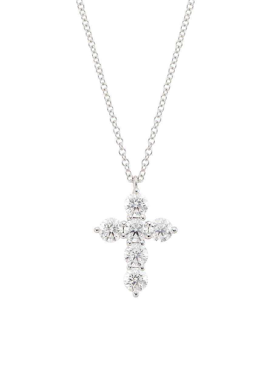 Women's 14K White Gold & 1.10 TCW Diamond Cross Pendant Necklace - White