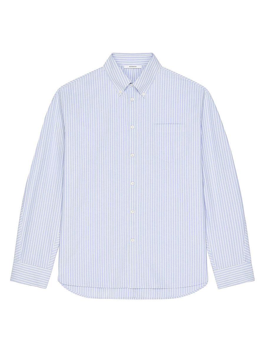 Men's Couture Seam Striped Shirt in Cotton Oxford - Baby Blue - Size 14.5