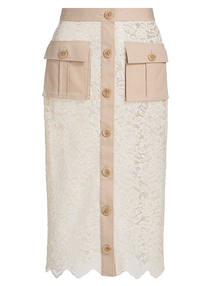 Women's Shae Lace Scalloped-Hem Midi-Skirt - Biscuit Ecru - Size 12
