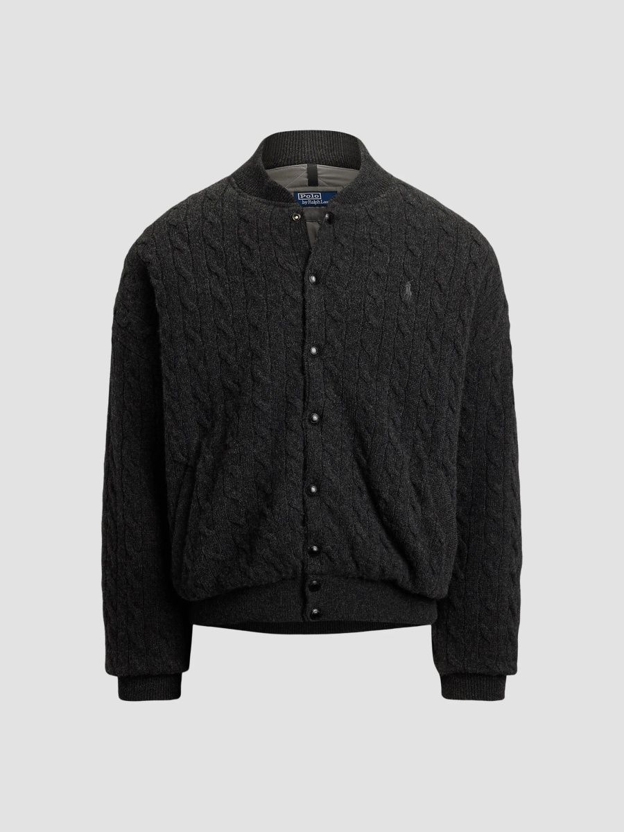 Polo Ralph Lauren Men's Relaxed-Fit Cable-Knit Sweater Jacket - Dark Granite Heather - Size XXL