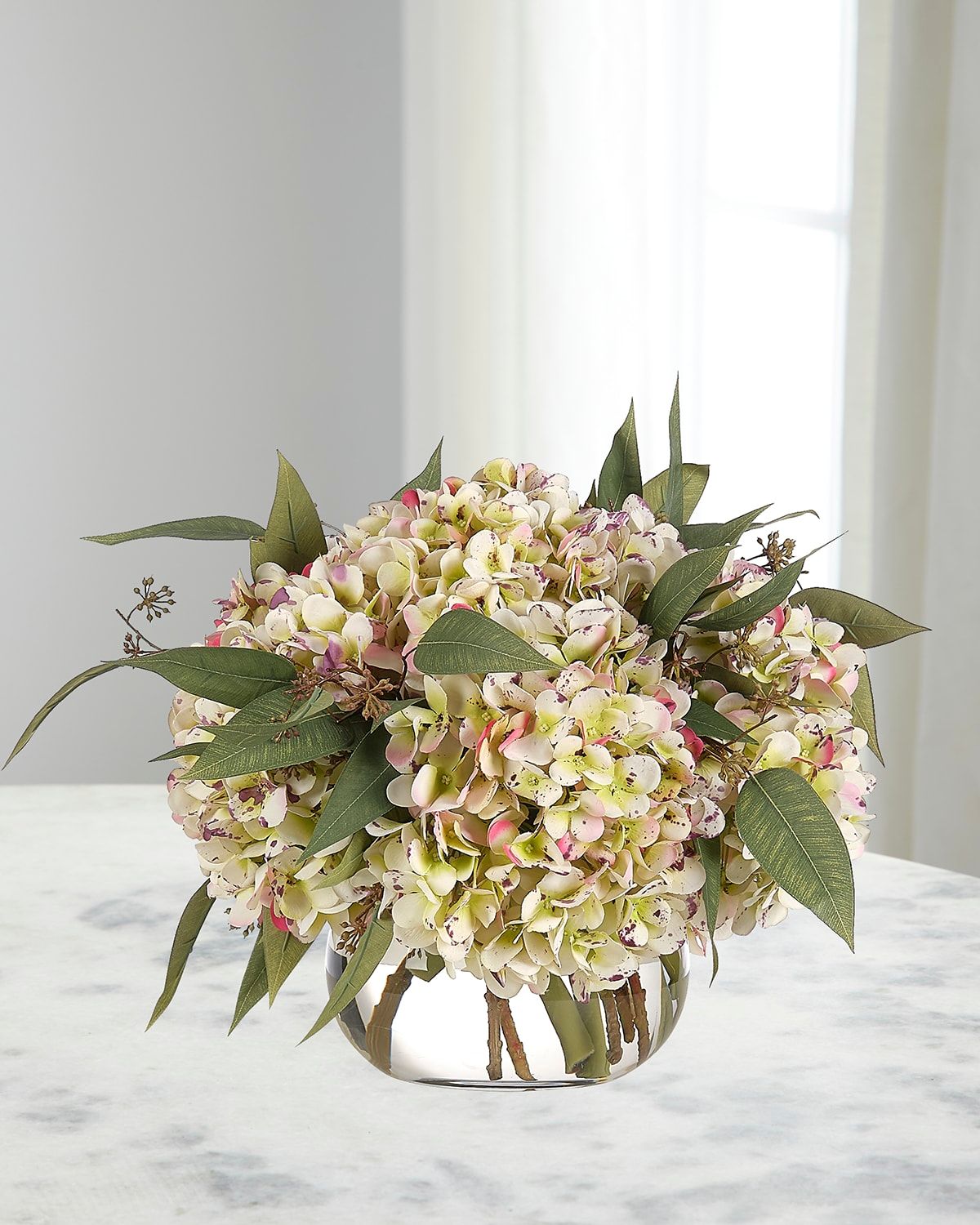Hydrangeas 12" Faux Floral Arrangement in a Glass Vase