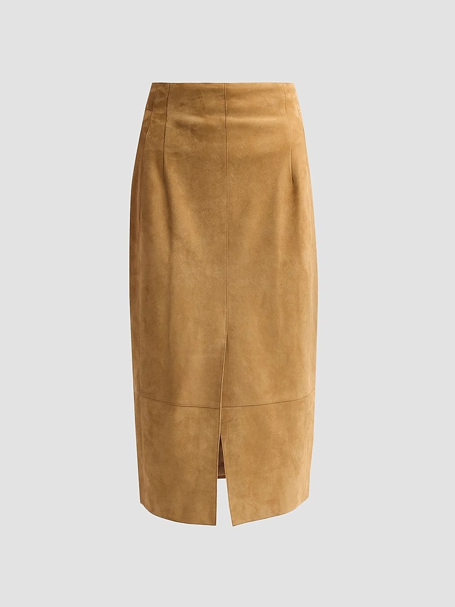 Women's Suede Pencil Skirt - Camel - Size 16