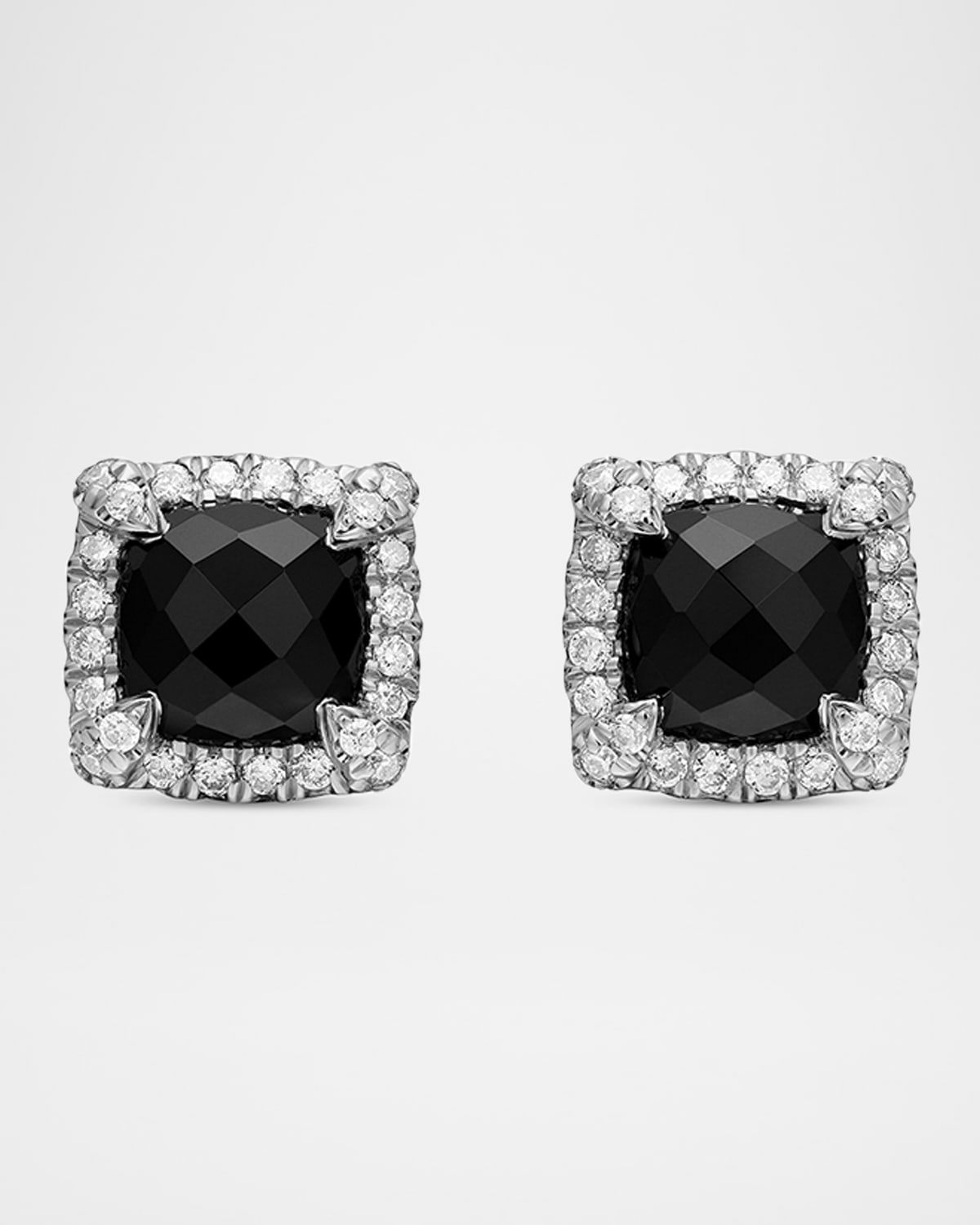 Chatelaine Pavé Bezel Stud Earrings with Gemstone and Diamonds in Silver, 5mm