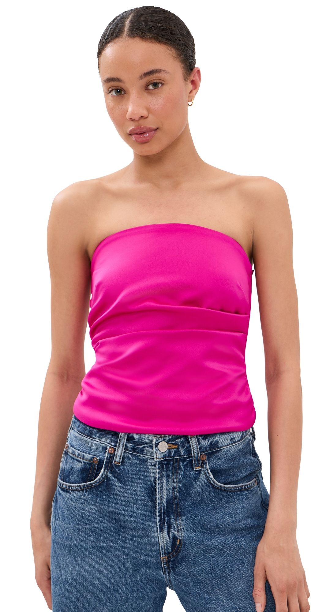 GANNI Duchesse Satin Bandeau Top Raspberry Rose 42