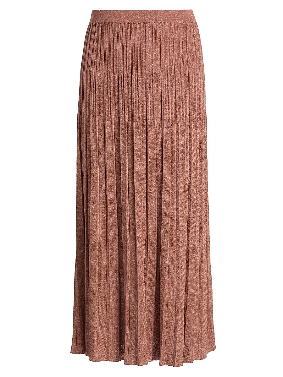 Women's Wanderlust Pleated Metallic Midi-Skirt - Metallic Dusty Rose - Size 10