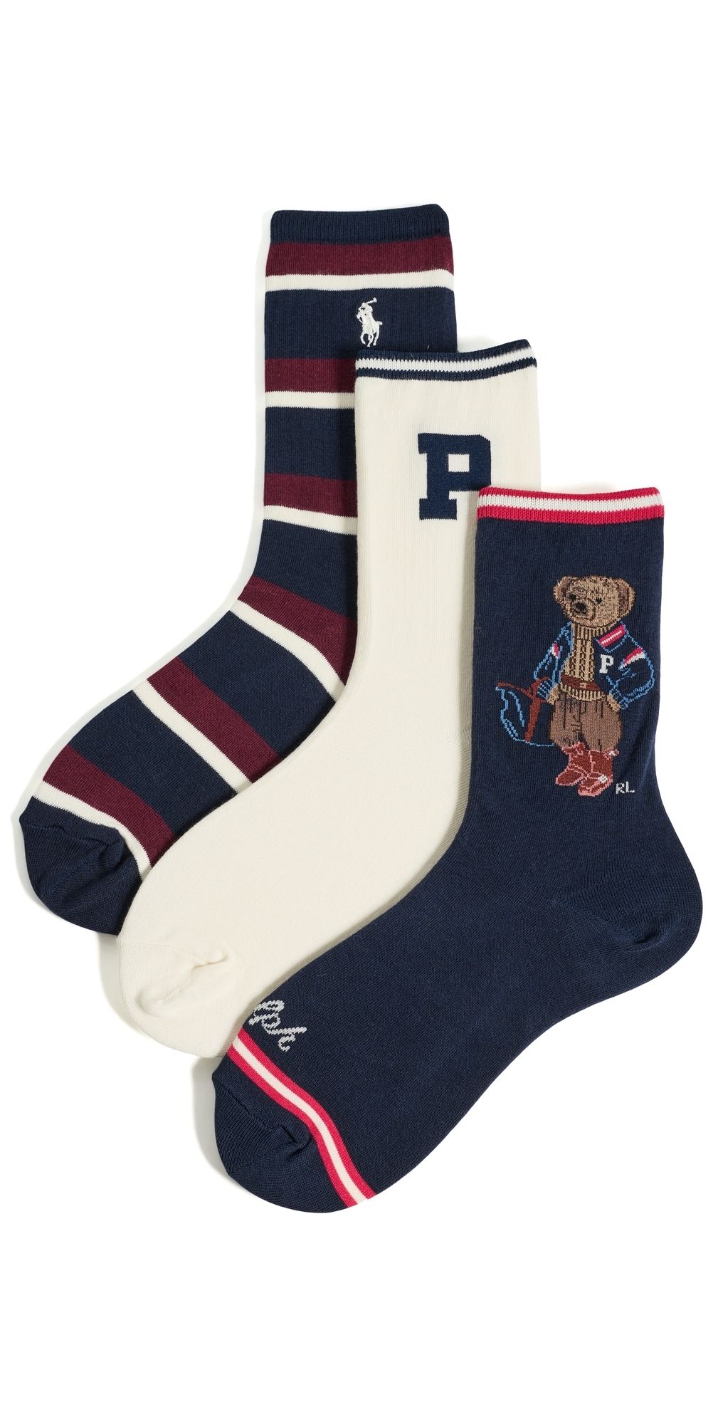 Polo Ralph Lauren Fall Bear Socks 3-Pack Navy One Size