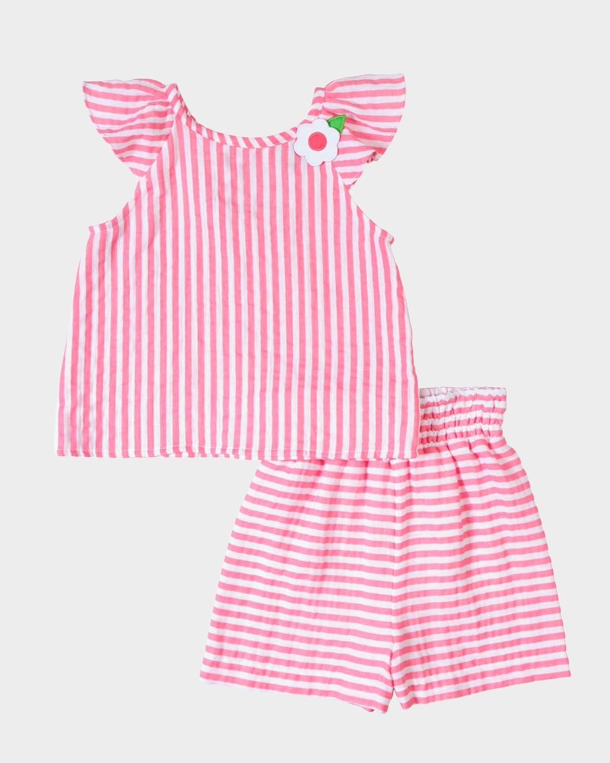 Girl & apos;s Striped Gauze Top & Shorts Set, Size 2T-10