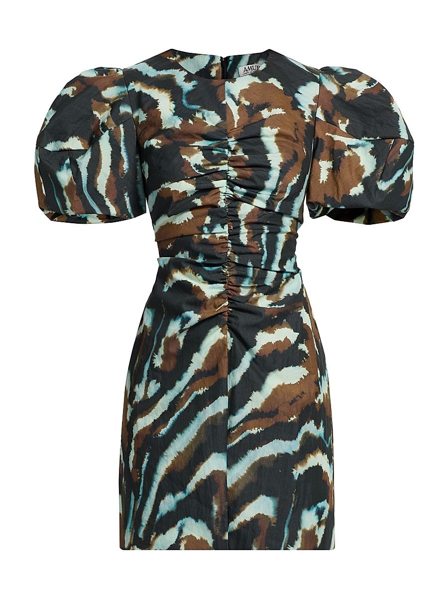 Women's Tanner Animal-Printed Puff-Sleeve Minidress - Aerial Terrain - Size 12