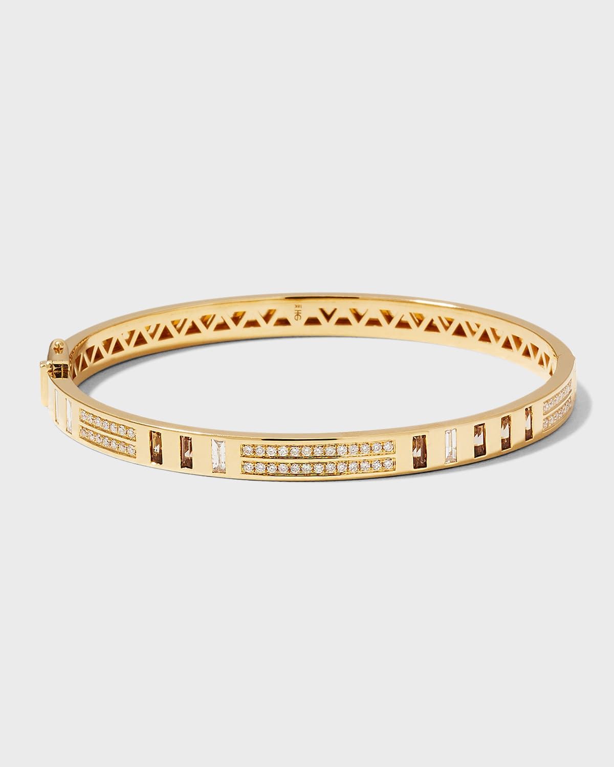 18k Yellow Gold Baguette and Pave Diamond Bangle with Topaz