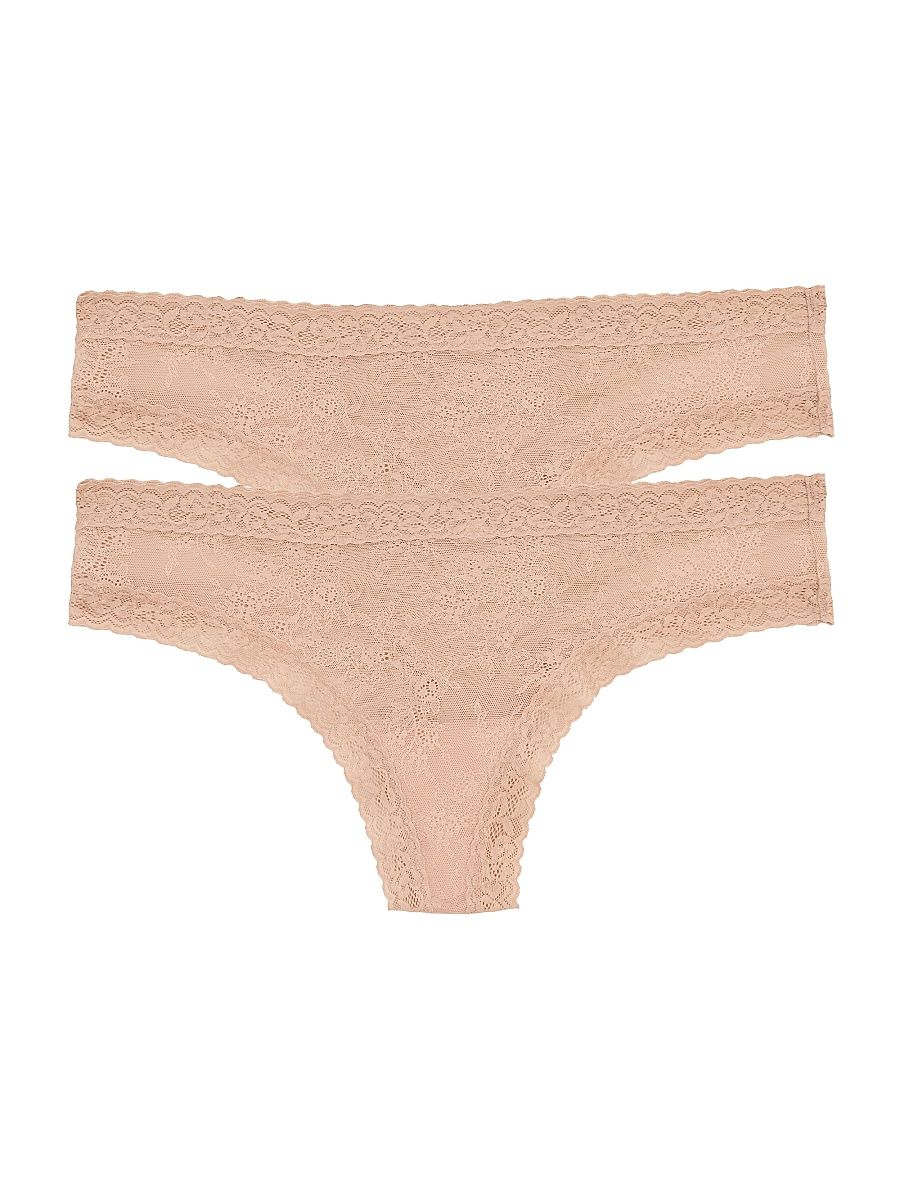 Natori Women's Escape Lace Front Thong 2-Pack - Rose Beige - Size XL