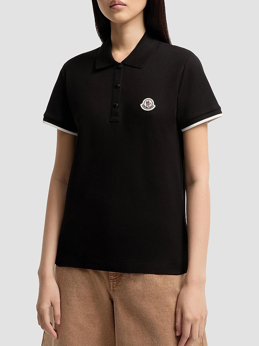 Moncler Women's Polo Shirt in Cotton Piquet - Black - Size Medium