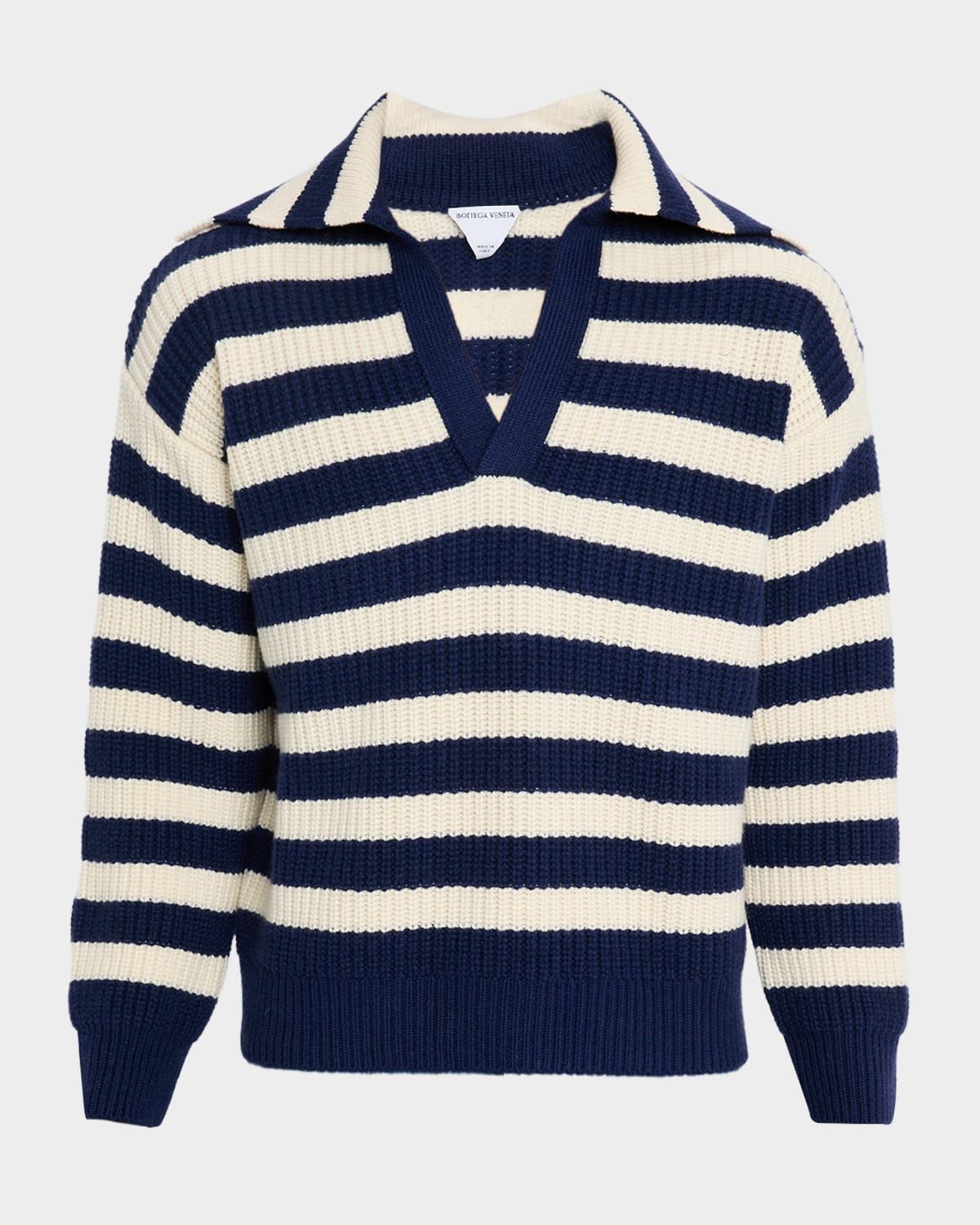 Men & apos;s Wool and Cashmere Stripe Knit Johnny-Collar Sweater