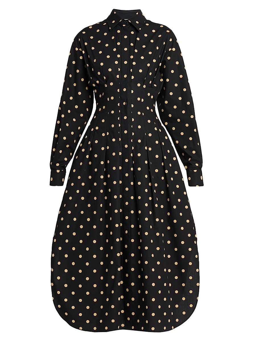 Women's Polka Dot Cotton Midi-Dress - Multi Black - Size 2