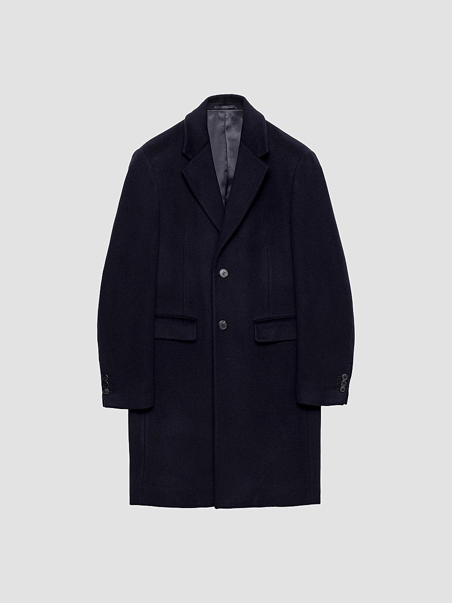 Men's Single-Breasted Wool and Cashmere Coat - Blue - Size 48