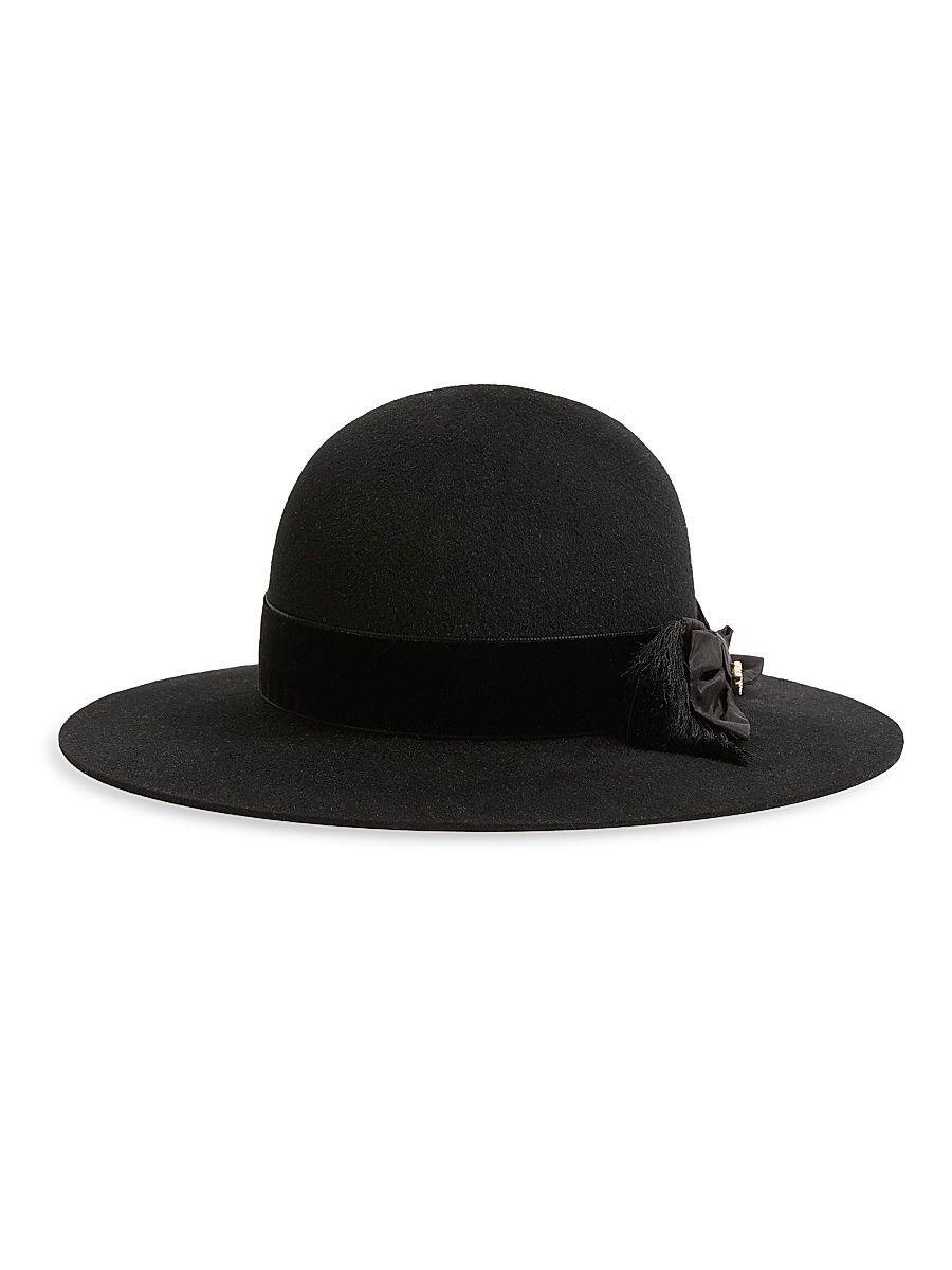 Women's VLogo Signature Hat in Lapin Fabric and Velvet with Taffetas Bow - Black - Size Large