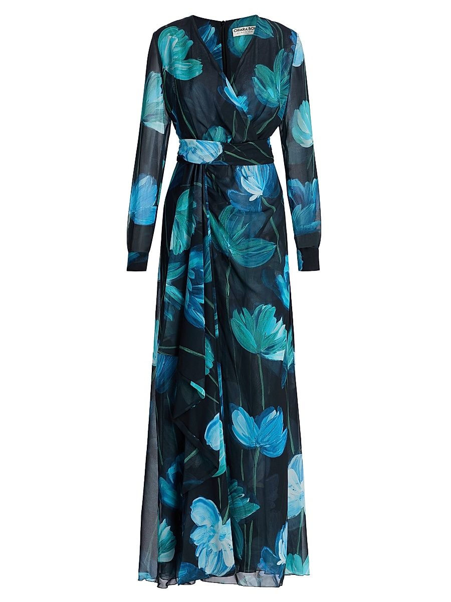 Women's Flisky Floral Georgette Gown - Donna Blue - Size 8