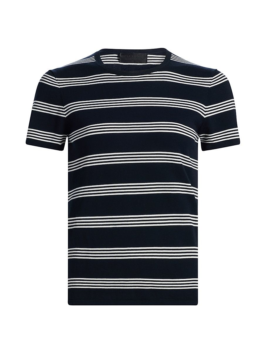 Women's Lanise Striped Short-Sleeve Sweater - Dark Navy Ivory Stripe - Size Large