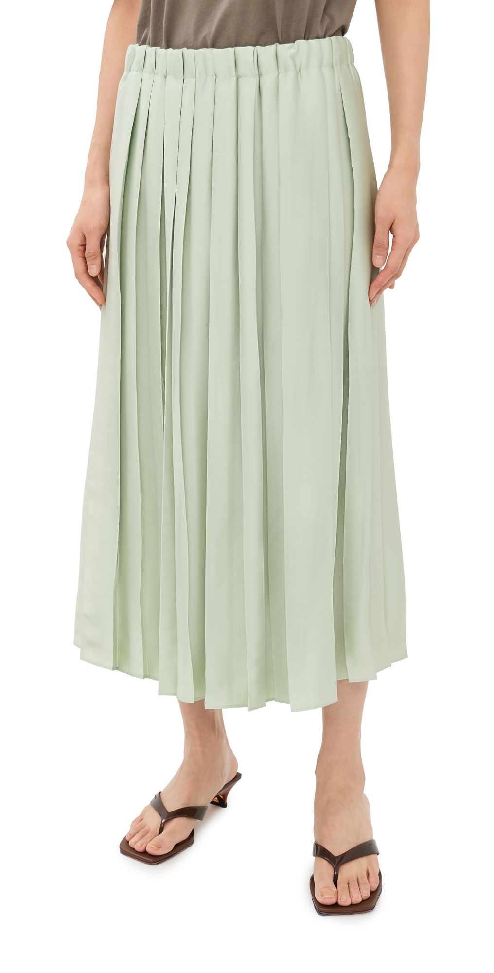 Tibi Feather Weight Pleated Pull On Skirt Sage XL