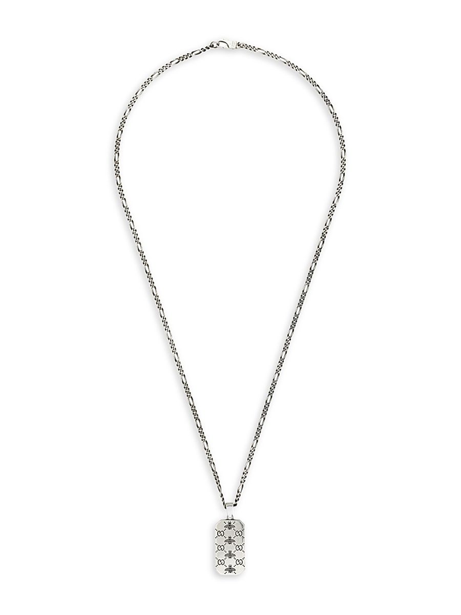 Men's Sterling Silver Signature Bee Dog Tag Necklace - Silver