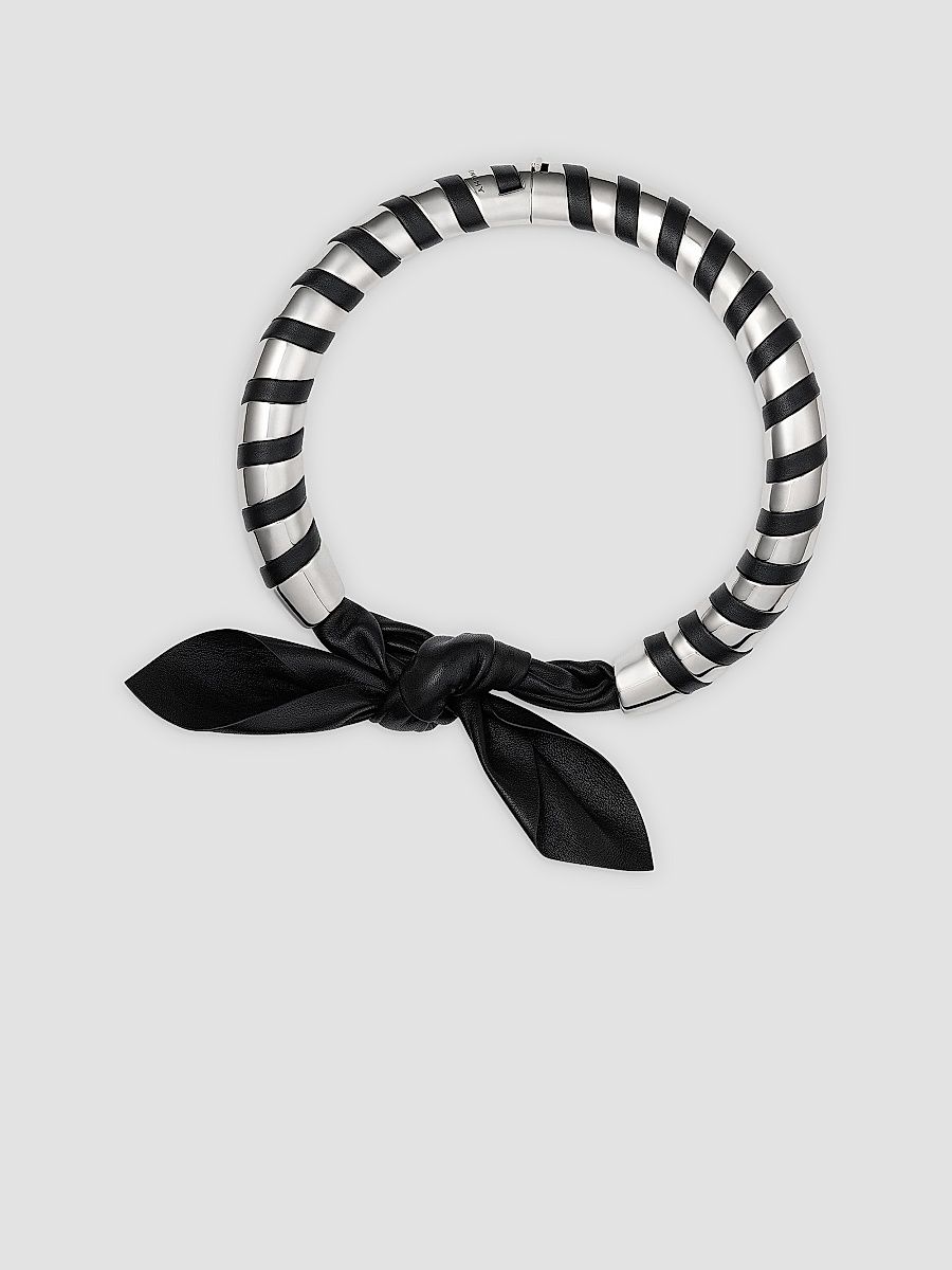 Givenchy Women's Chain Bow Torque Necklace in Metal and Leather - Black Silver
