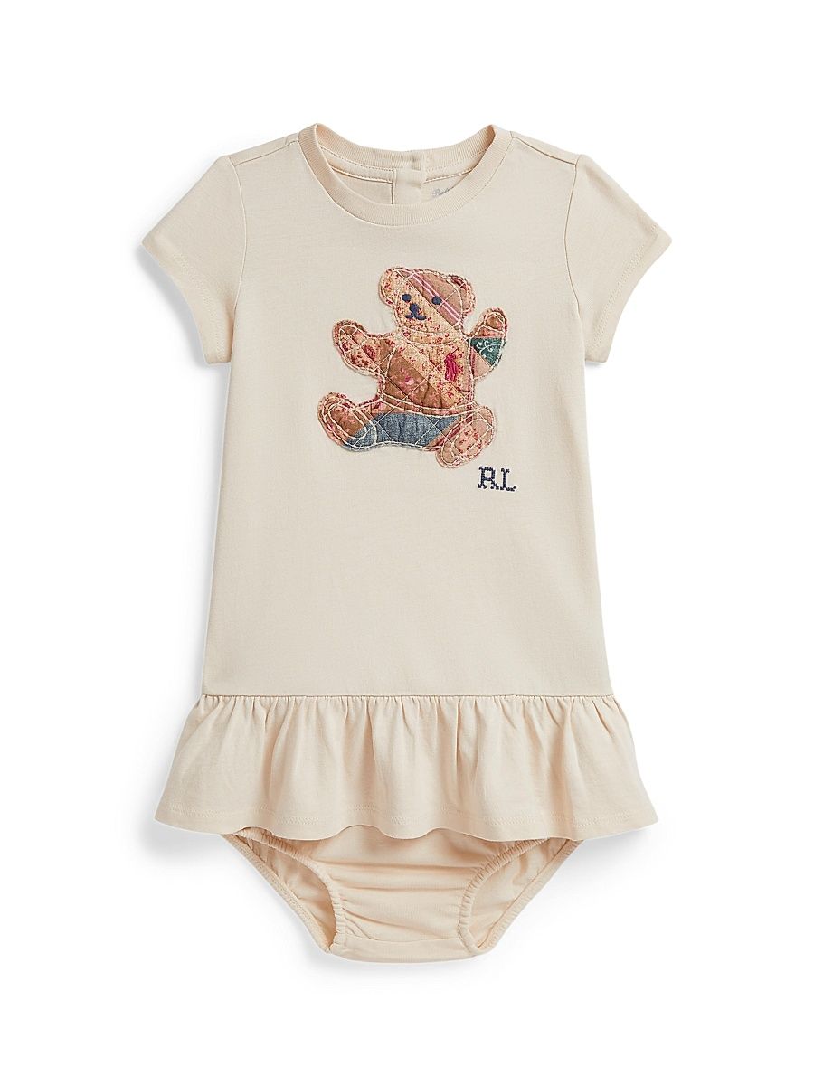 Baby Girl's Patchwork Teddy Bear Dress & Bloomers Set - Guide Cream - Size 12 Months