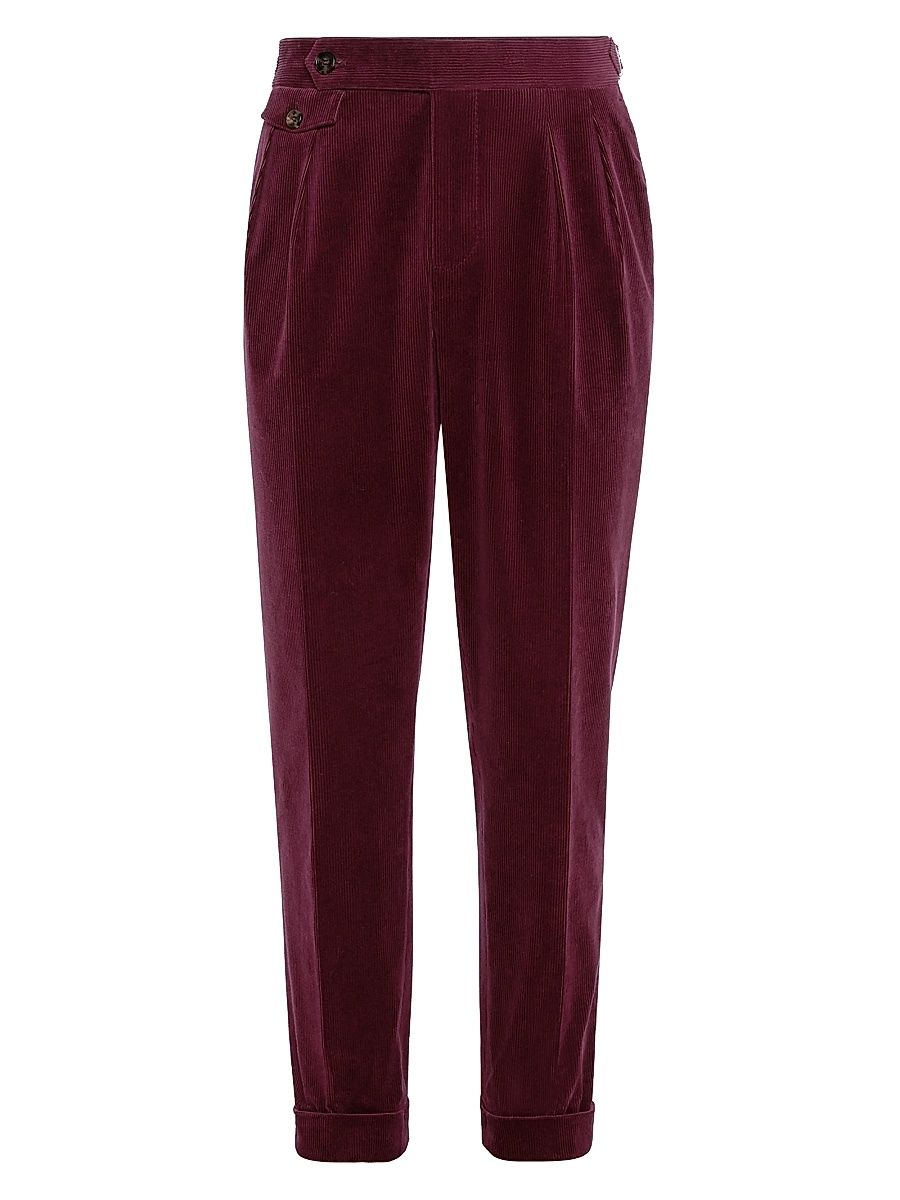 Men's Corduroy Tailor Fit Trousers with Double Pleats - Amaranth Red - Size 48