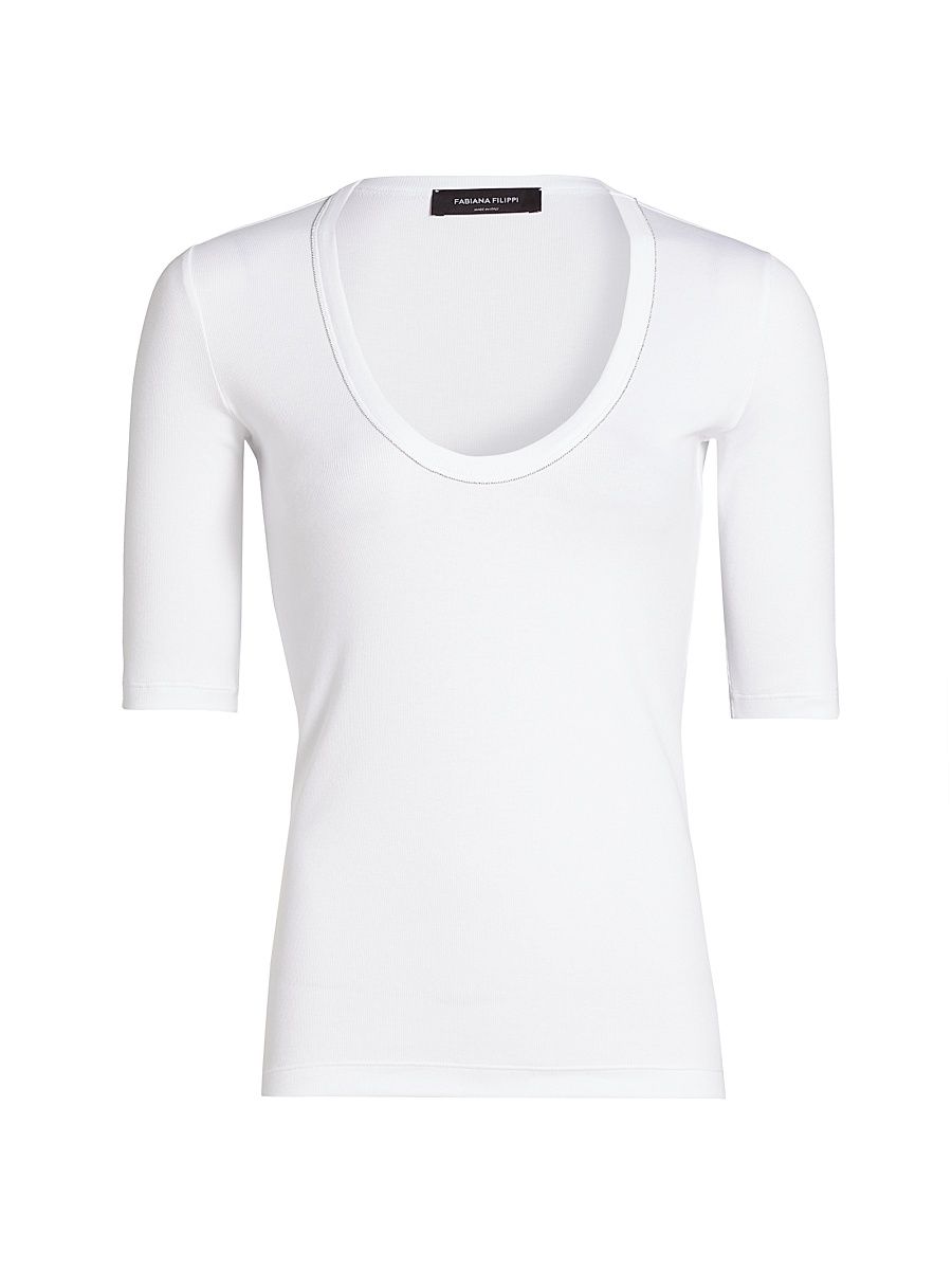 Women's Rib-Knit Jersey T-Shirt - Bianco Ottico - Size 14