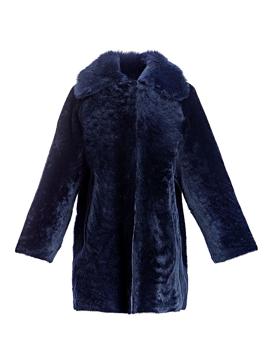 Women's Reversible Shearling Jacket - Navy Blue - Size Medium