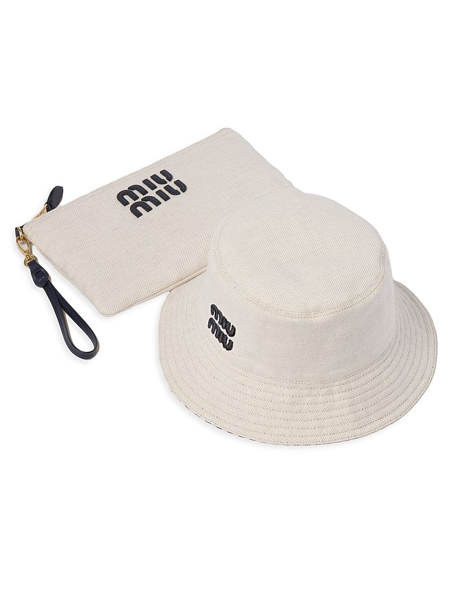Women's Reversible Hat with Pouch - Beige Multi - Size Large
