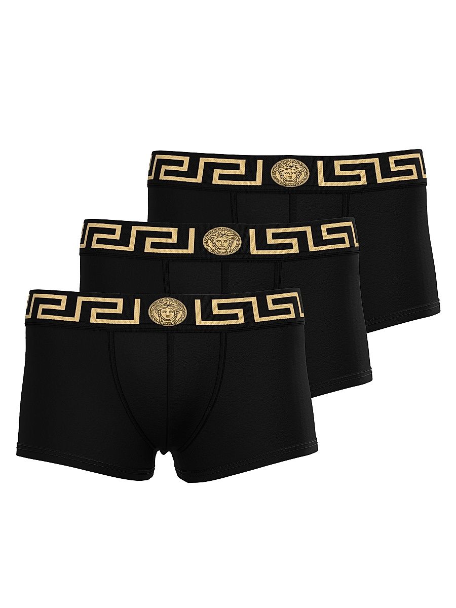 Men's Medusa Key 3-Pack Jersey Mixed Trunk Brief Set - Black Gold Greek Key - Size XXL