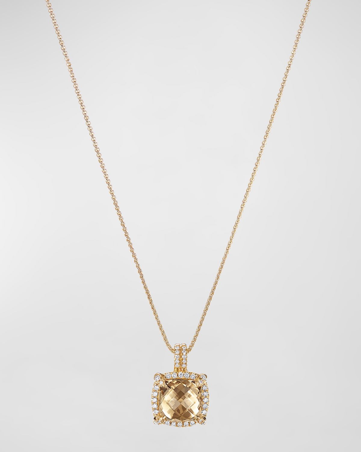 Chatelaine Pave Bezel Pendant Necklace with Gemstone and Diamonds in 18K Gold, 9mm