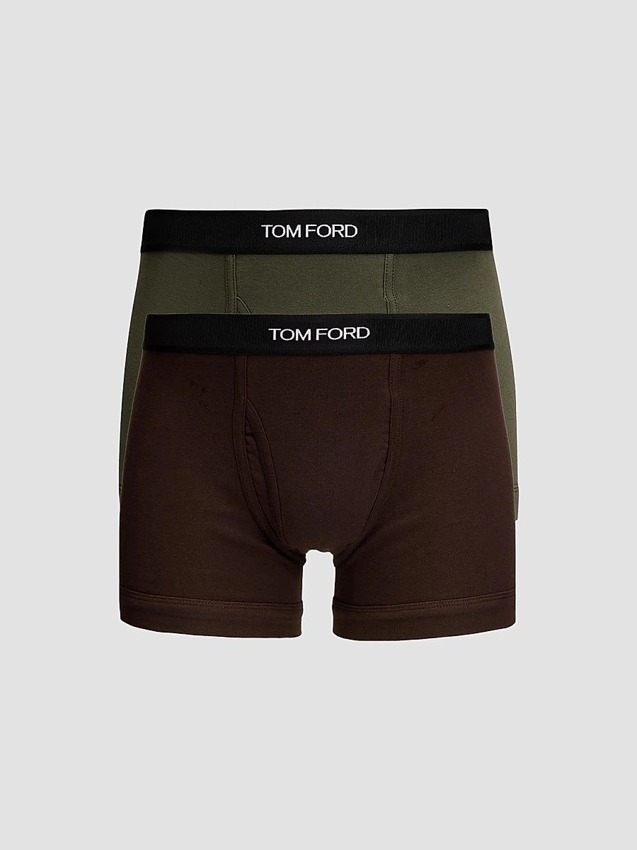 TOM FORD Men's Cotton Boxer Briefs 2-Pack - Chocolate Military Green - Size XL