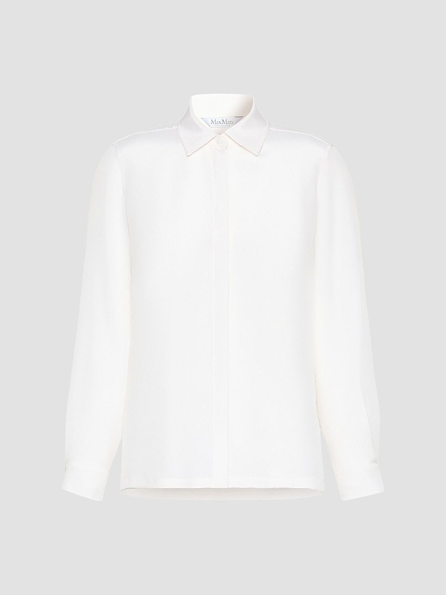 Women's Silk Crepe De Chine Shirt - White - Size 10