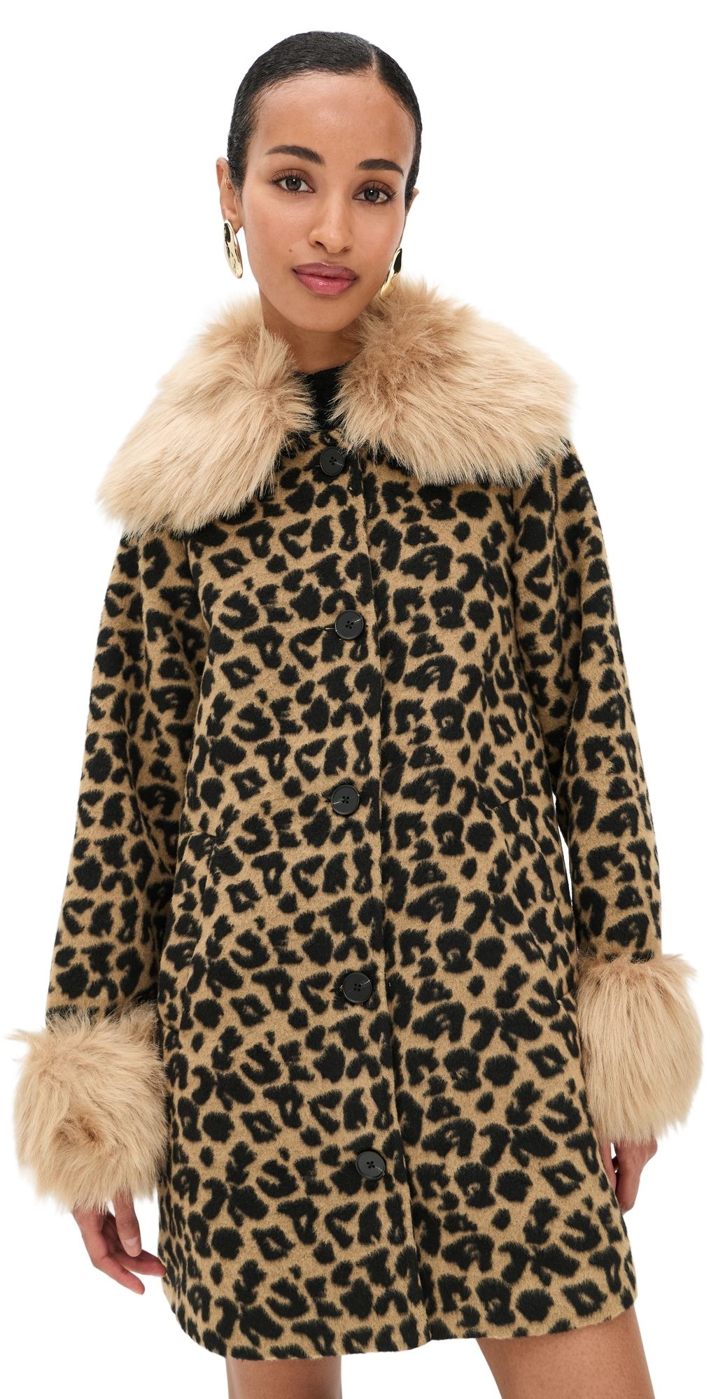 Never Fully Dressed Leopard Coat with Fur Trims Brown M