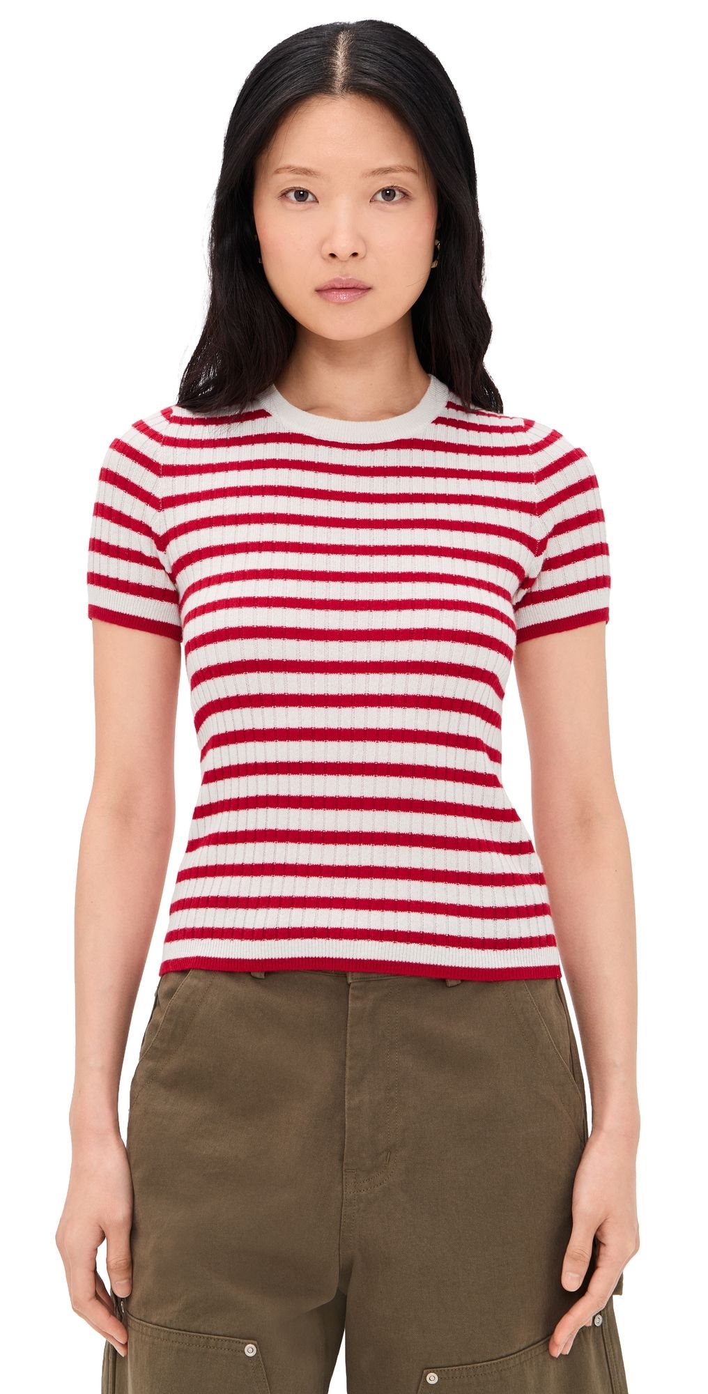 Nili Lotan Alita Cashmere Sweater Ivory/Red Stripe L