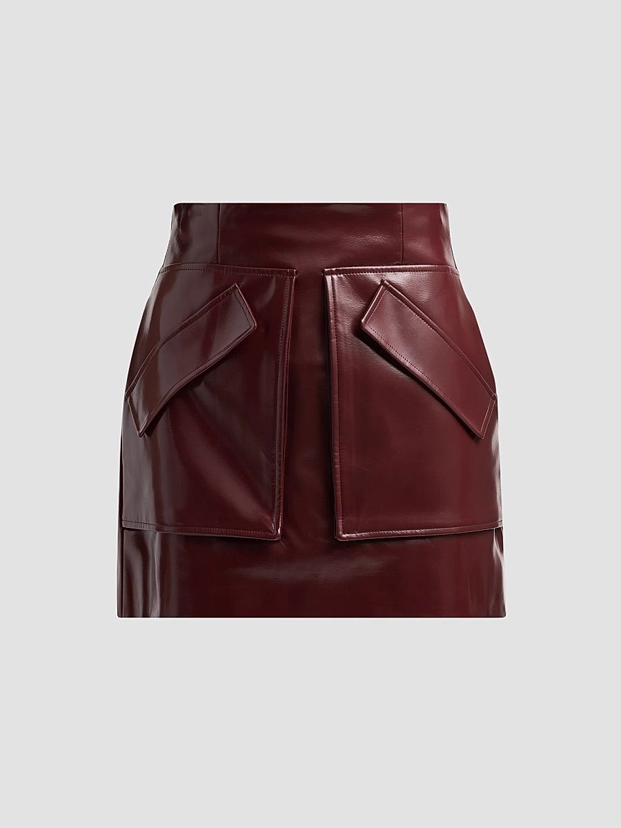 Women's Cherry Faux Leather Mini Skirt - Burgundy - Size 12