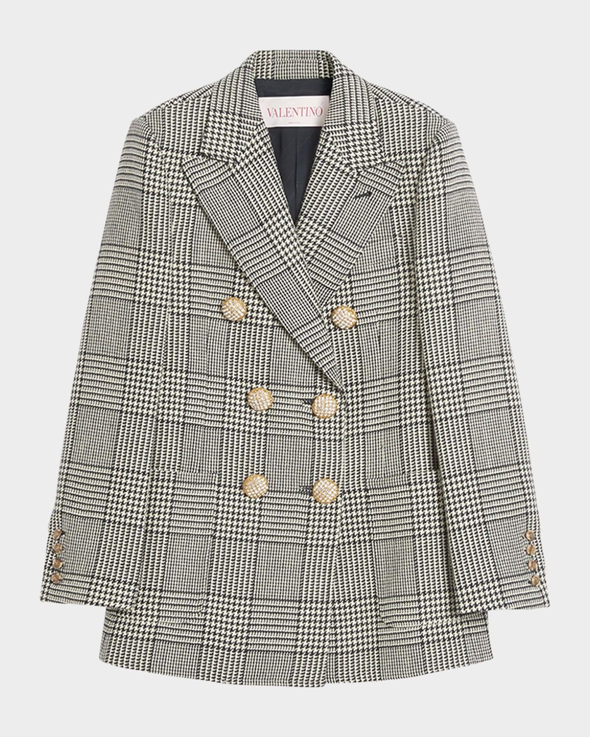 Houndstooth Wool Double-Breasted Jacket