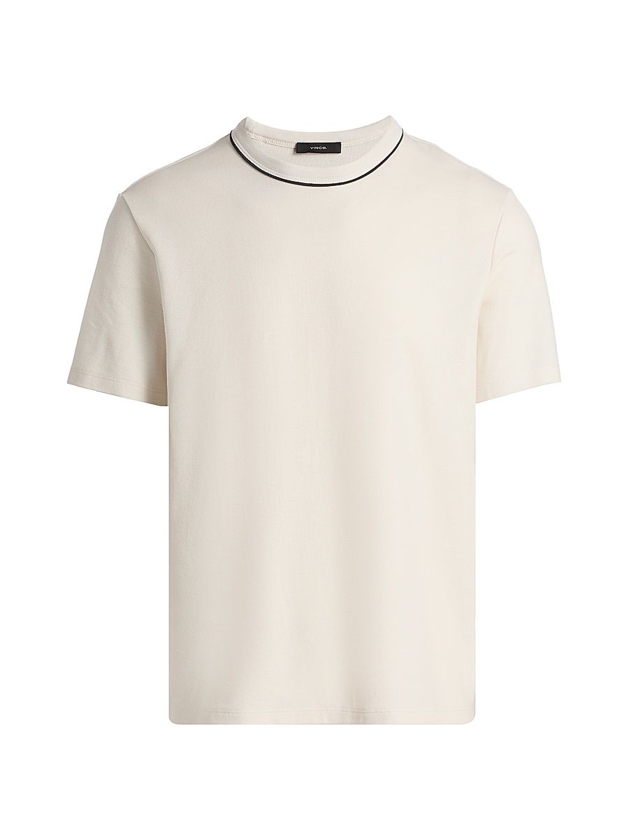 Men's Tipped Crewneck Pima Cotton T-Shirt - Blanco - Size XXL