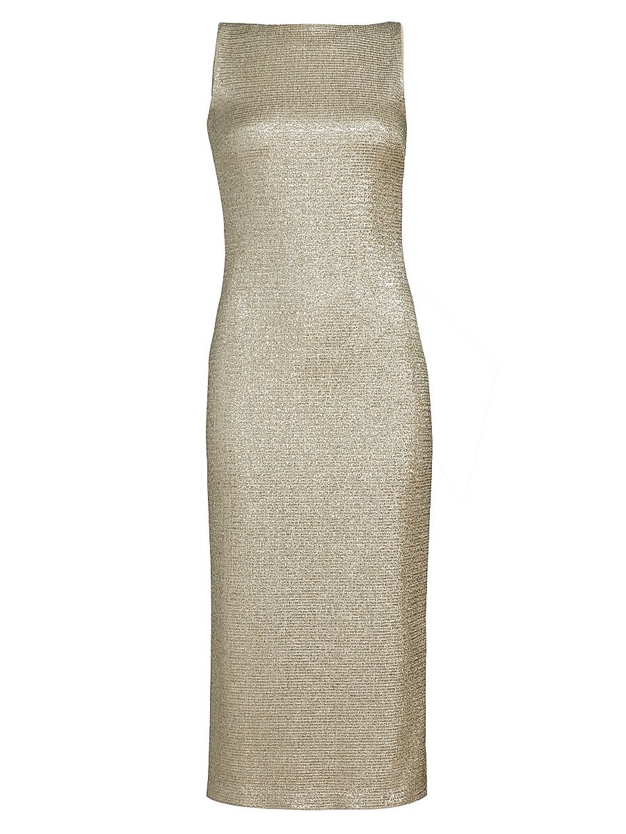Women's Blaire Metallic Tweed-Knit Midi-Dress - Champagne - Size 12