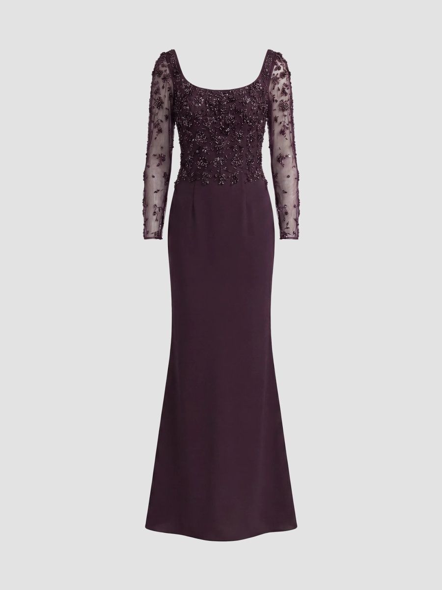 Mac Duggal Women's Beaded Jersey Column Gown - Amethyst - Size 18