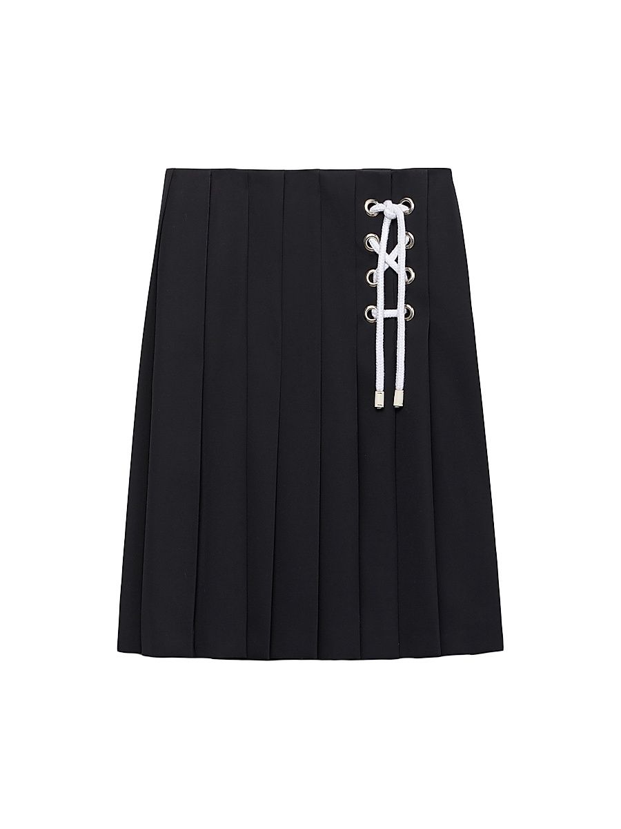 Women's Pleated Gabardine Midi-Skirt - Blue - Size 4