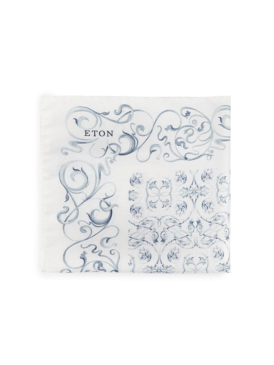 Men's Motif Silk Pocket Square - Blue