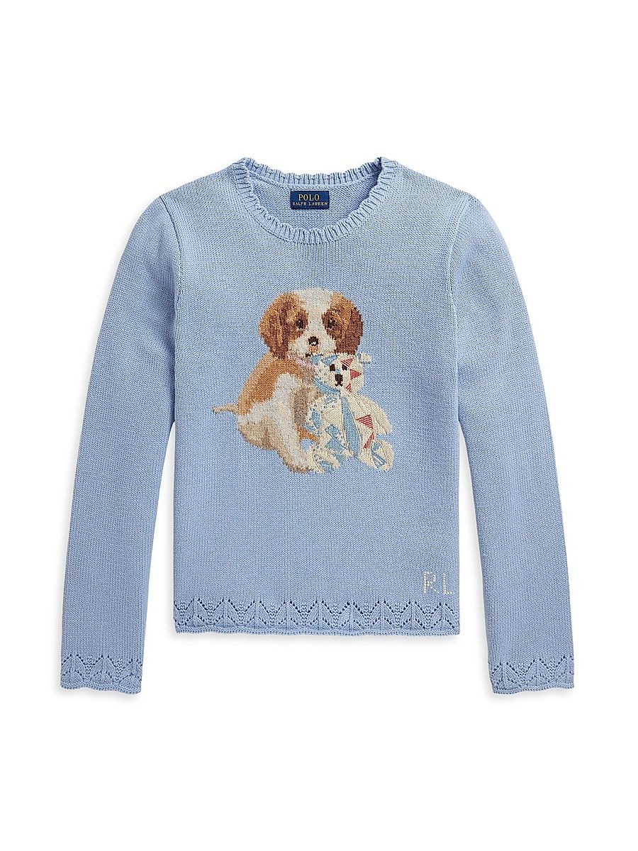 Little Girl's & Girl's Scallop-Trim Cotton Sweater - Chambray Blue - Size 6
