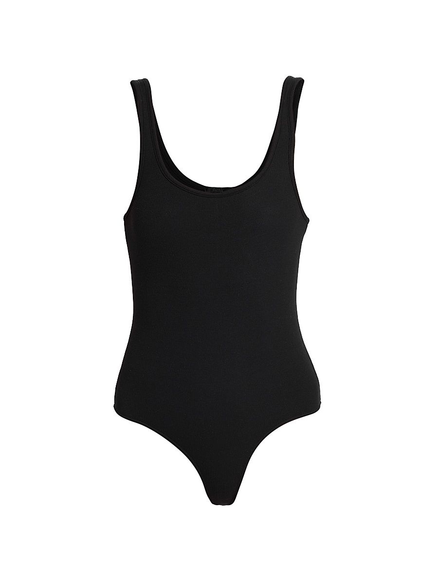 Women's Rib-Knit Scoop-Neck Bodysuit - Black - Size Large